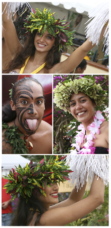 Les Tahitiens sont sur la plage. Au centre à droite, Audrey, employée de l'office de tourisme d'origine tahitienne.