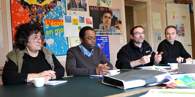 Les représentants de la FSU de la Corrèze: Béatrice Gauthier, Ben Aboubacar, Jean-Louis Puydebois et Jean-Pierre Durth