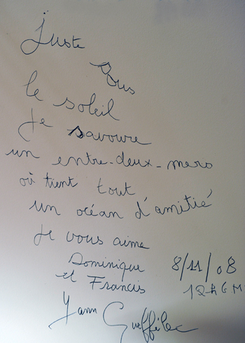 Un mot de Yann Queffélec sur le plafond du restaurant Chez Francis