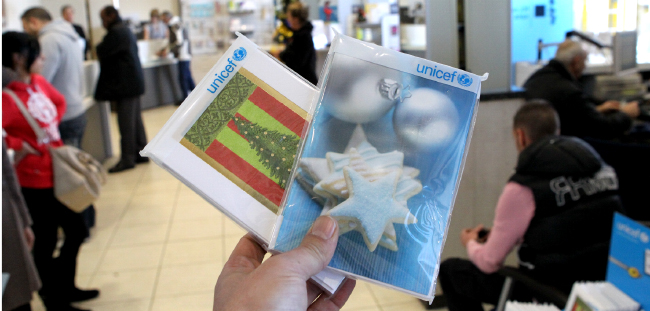 Carte de vœux Unicef vendues dans les bureaux de Poste
