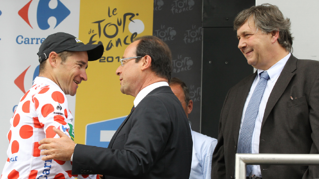 Thomas Voeckler félicité par François Hollande et Philippe Nauche