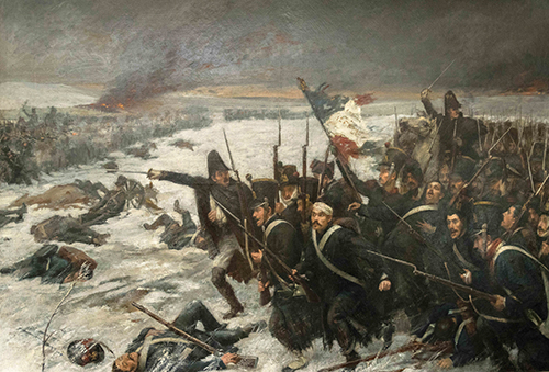 Photo de la peinture présente en sale d'honneur du 126èmr Régiment d'infanterie représentant l'armée imperial française lors de la bataille de la BEREZINA